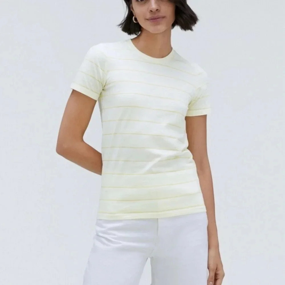 New Everlane Organic Cotton Tee Shirt Yellow Stripe